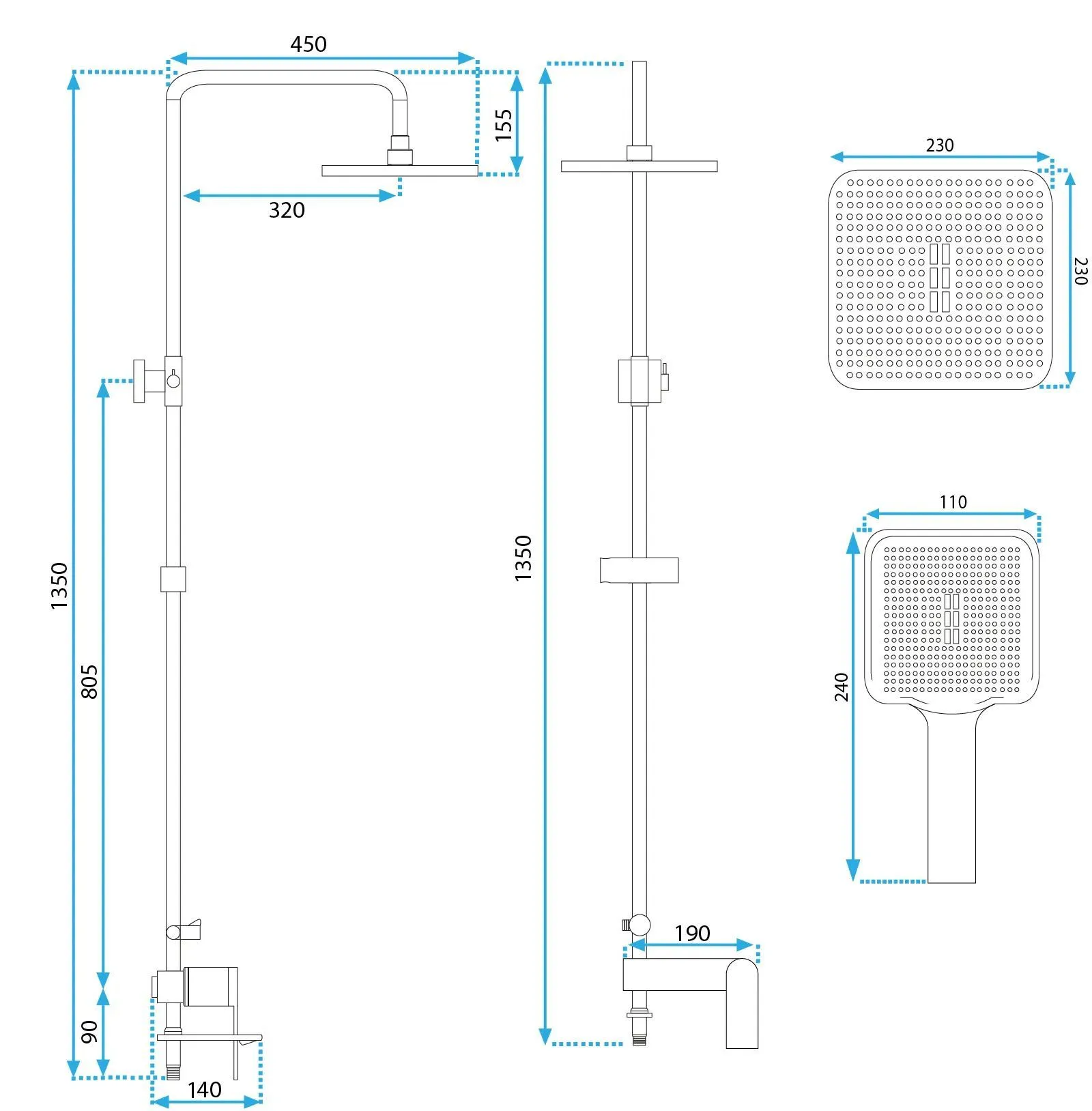 Set de duș finisaj cupru periat înălțime 135 cm model Storm Copper Brushed [5]