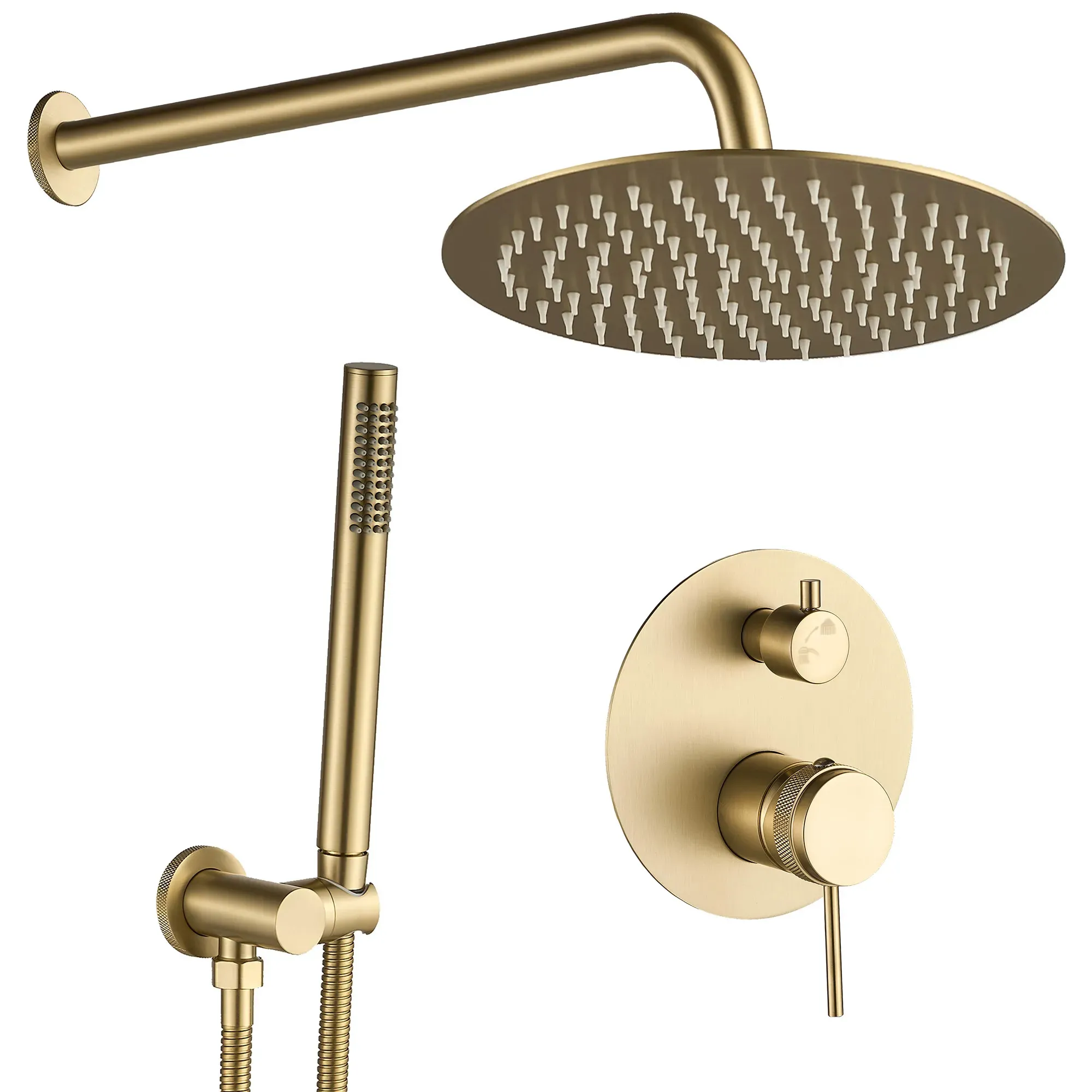 Set de duș încastrat culoare auriu periat material alamă înălțime 16 cm model Lungo Grip Gold Brushed