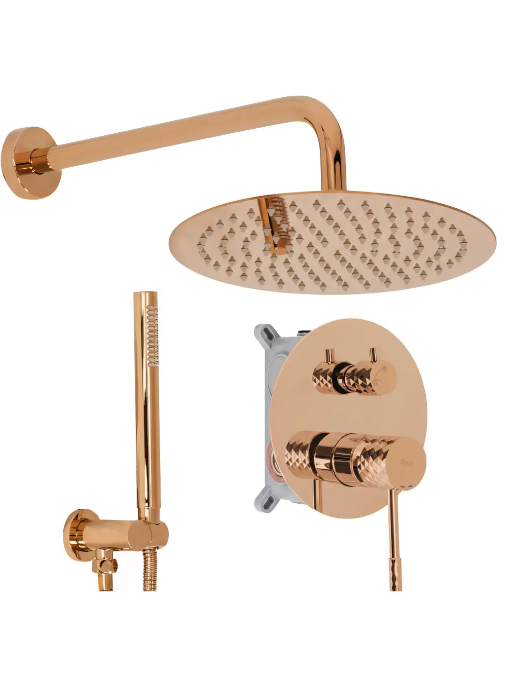 Baterii duș - Set de duș încastrat finisaj cupru lucios model Lungo Diamond Copper