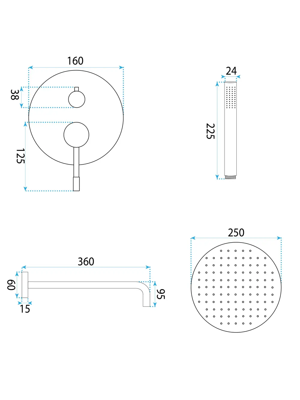 Set de duș încastrat finisaj auriu lucios model Lungo Diamond Gold [5]
