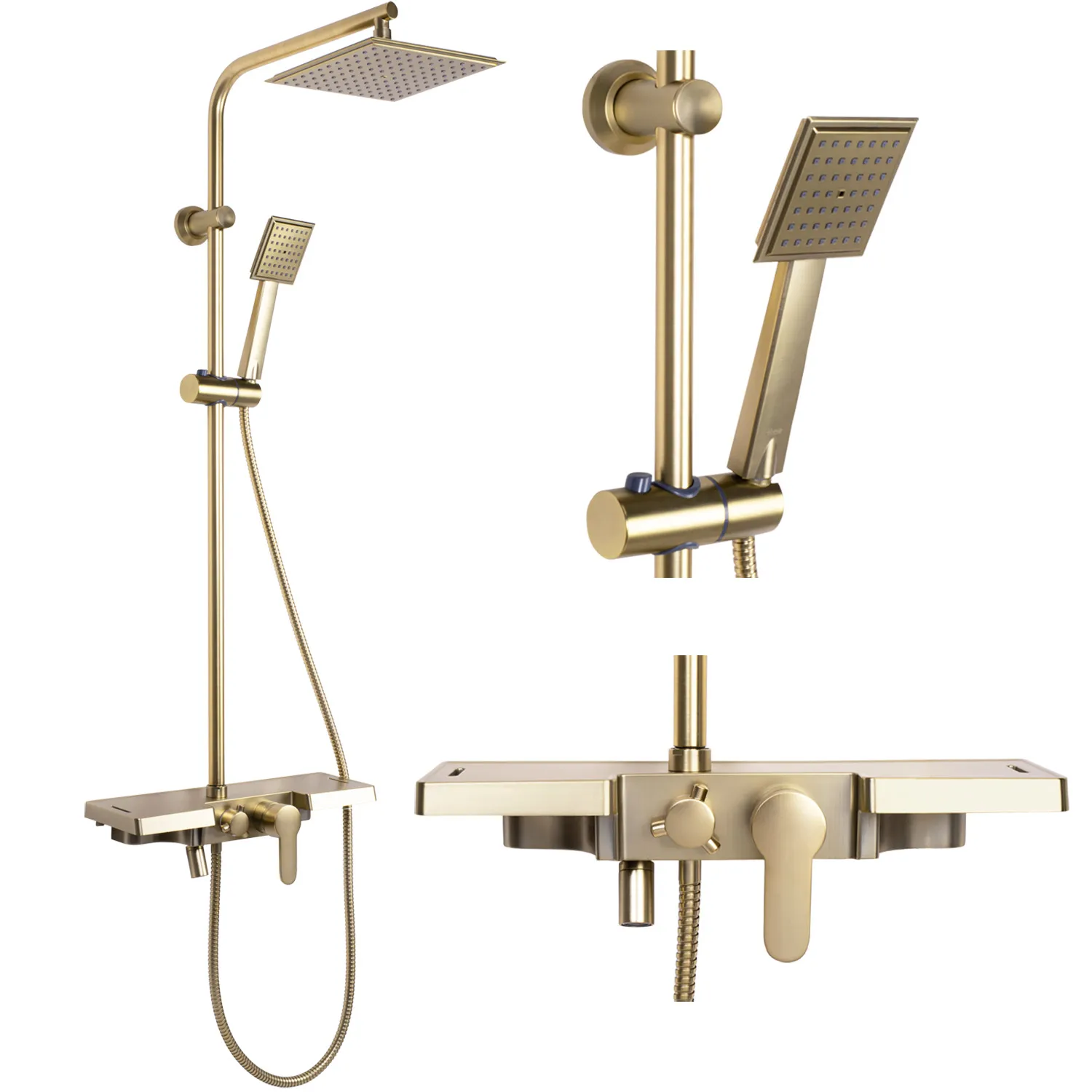 Set de duș culoare auriu periat înălțime 105 cm material alamă/ABS model Bravo Gold Brushed [2]