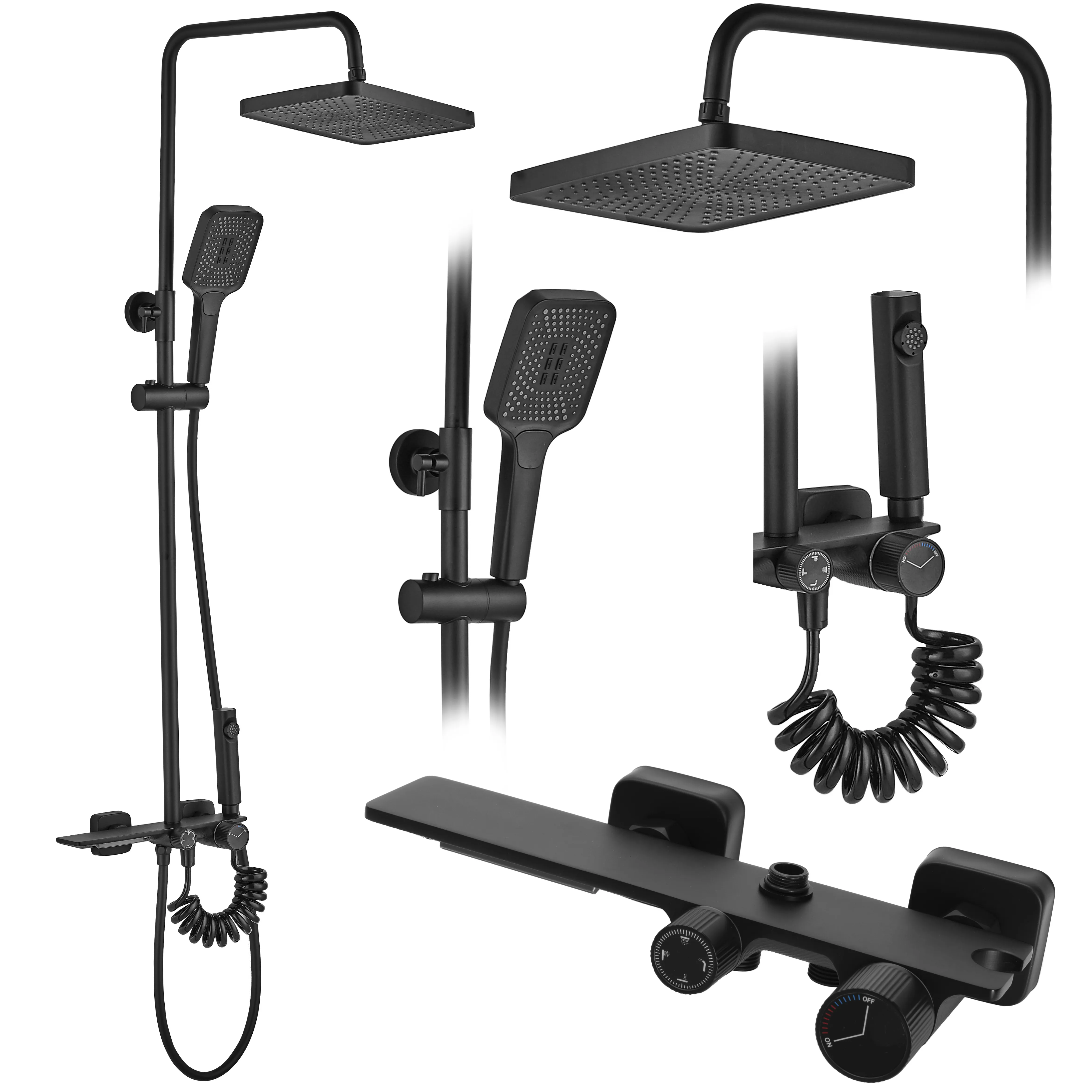 Set de duș culoare negru mat înălțime 114 cm material alamă/ABS model Helix Black Mat [1]
