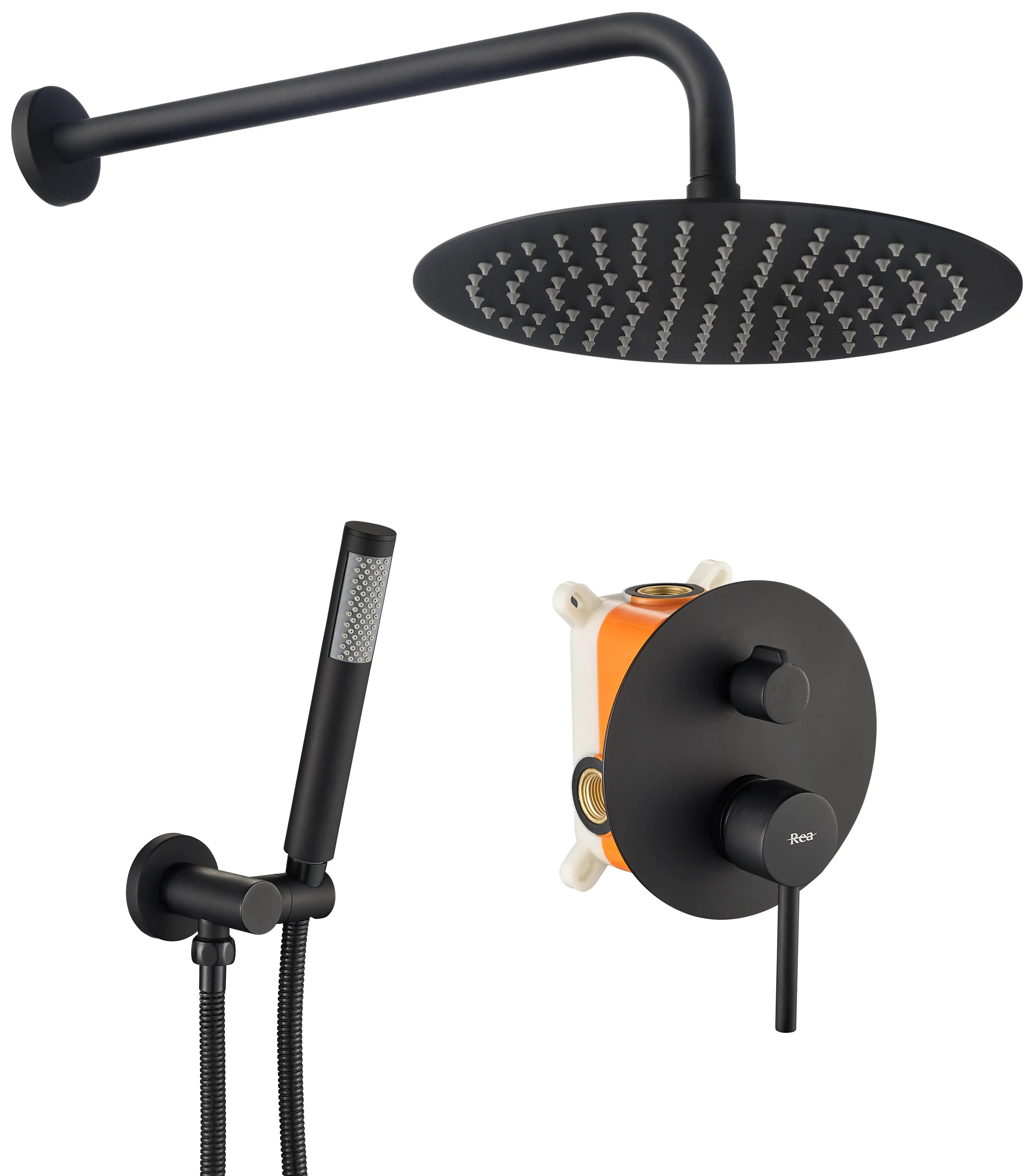 Baterii duș - Set de duș încastrat în perete finisaj negru mat înălțime 16 cm model Lungo Black Matt