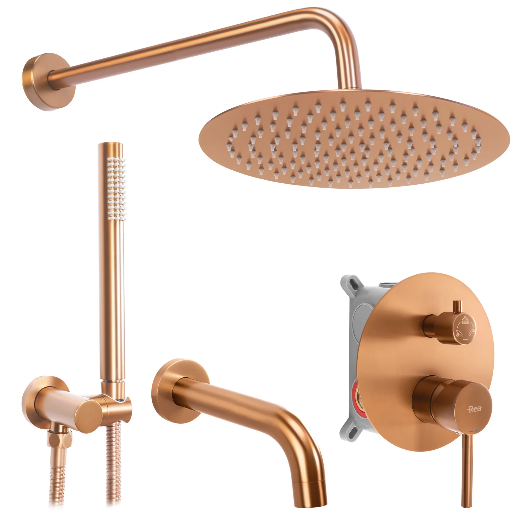 Set de duș încastrat în perete finisaj cupru periat înălțime 16 cm model Lungo Copper Brushed [0]