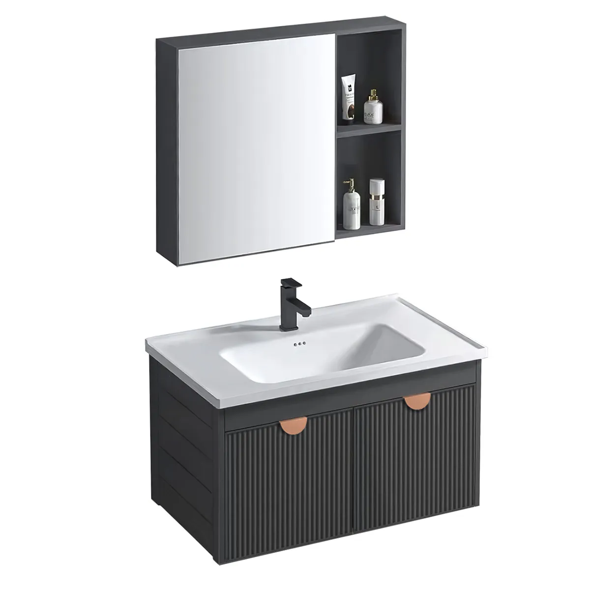 Set mobilier de baie cu lavoar și oglindă incluse lățime 60 cm culoare gri model Mario Grey [2]