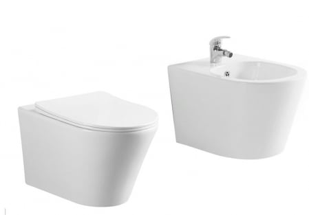 PROMOȚII - Set vas Wc + Bideu suspendabil culoare alb model Sonata White - Veldman