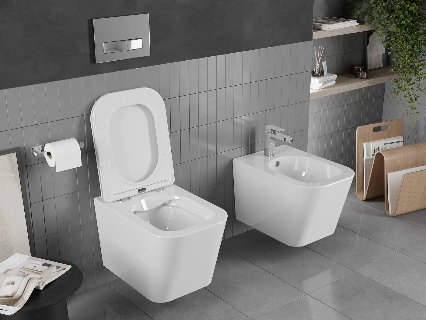 Set vas Wc și Bideu suspendabil cu capac slim cu închidere lentă culoare alb model Teo Rimless [1]