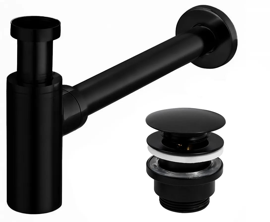 Sifon universal pentru lavoar culoare negru mat + dop tip click-clack model Black Matt