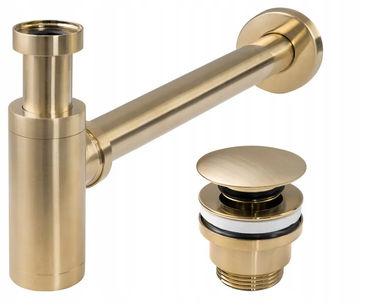 Sifon universal pentru lavoar culoare auriu periat + dop tip click-clack model Brushed Gold