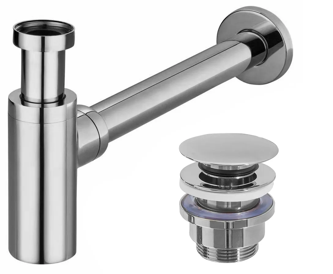 CHIUVETE / LAVOARE - Sifon universal pentru lavoar culoare crom lucios + dop tip click-clack model Chrome