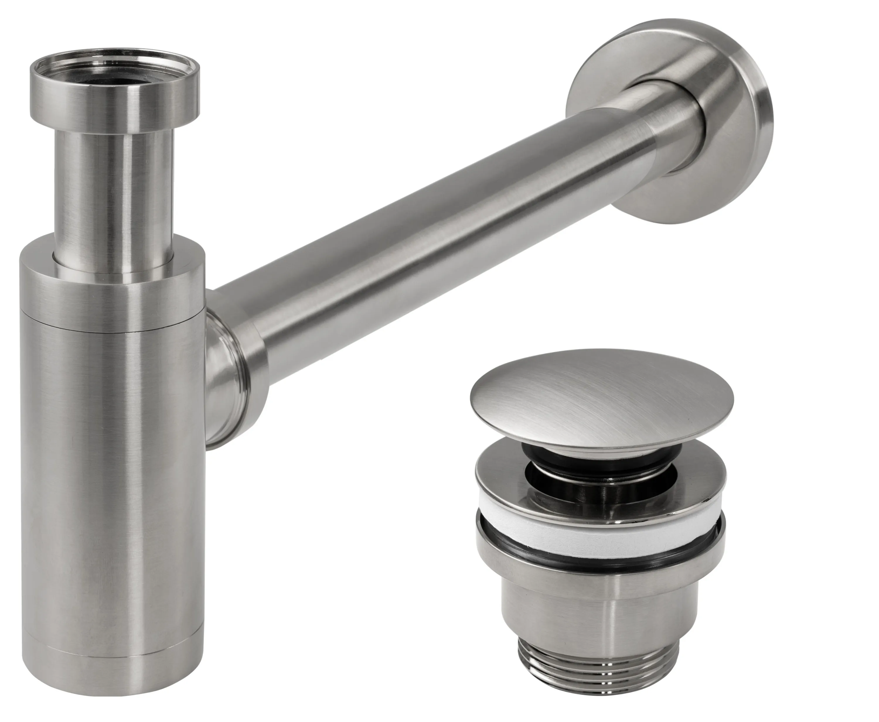 CHIUVETE / LAVOARE - Sifon universal pentru lavoar culoare crom periat + dop tip click-clack model Brushed Chrome