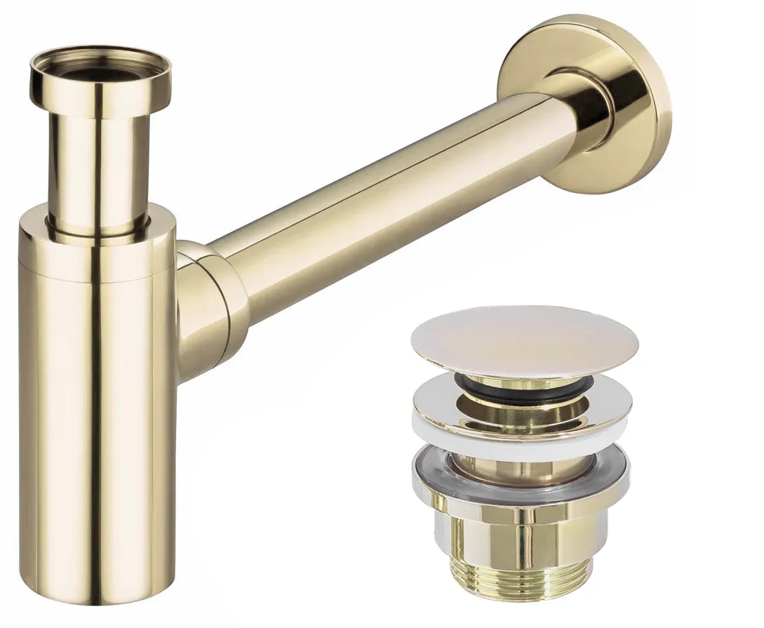 Sifon universal pentru lavoar culoare auriu lucios + dop tip click-clack model Gold