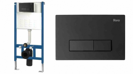VASE WC ȘI BIDEURI - Cadru cu rezervor încastrat pentru wc + clapetă de acționare inclusă culoare neagră model pătrat E3650 - Rea
