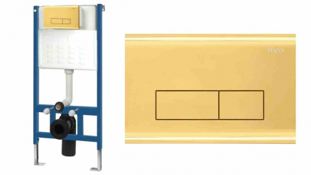 VASE WC ȘI BIDEURI - Cadru cu rezervor încastrat pentru wc + clapetă de acționare inclusă culoare auriu model pătrat E9863 - Rea