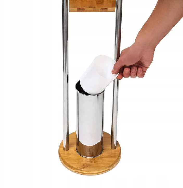 Suport hârtie igienică din bambus cu perie WC finisaj maro model 390228 [2]