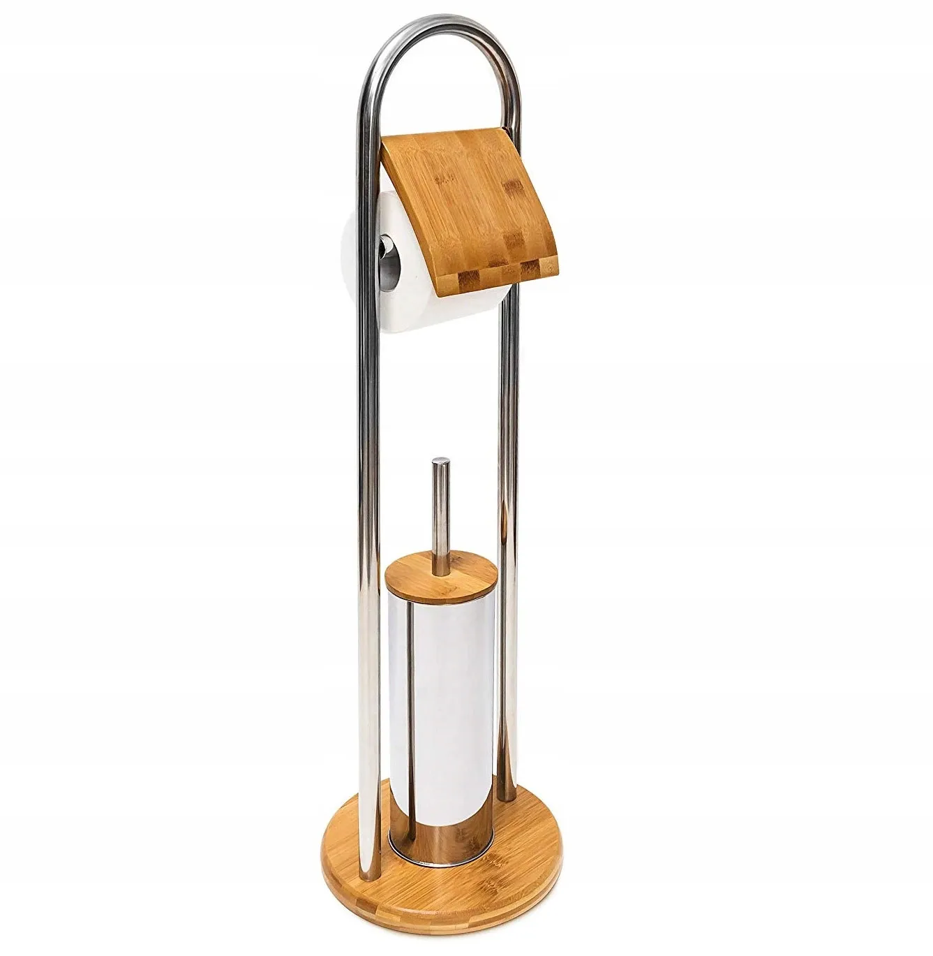 Suport hârtie igienică din bambus cu perie WC finisaj maro model 390228 [4]