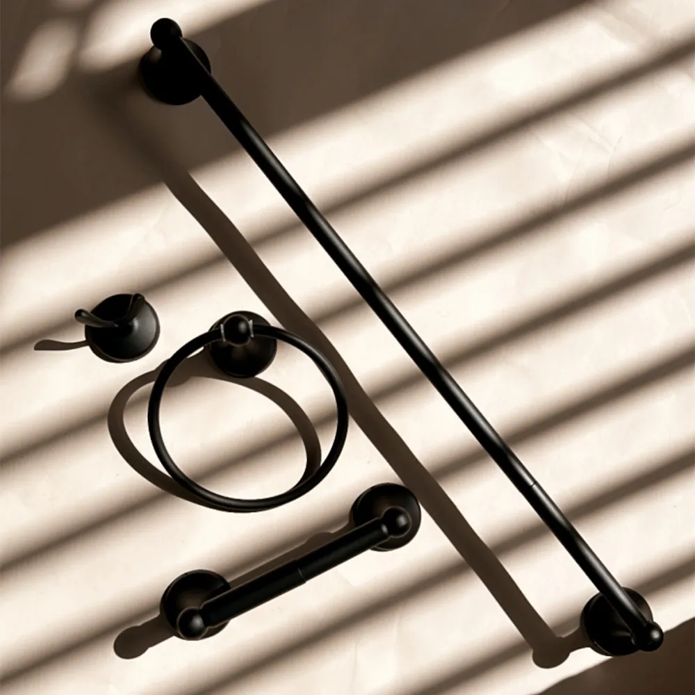 Suport prosop baie finisaj negru mat model rotund 332867A Retro Black [4]