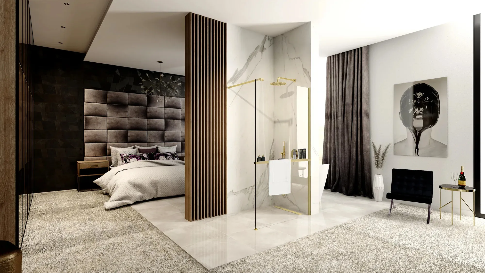 Suport prosop și poliță accesorii culoare auriu periat pentru pereții de duș Rea [2]