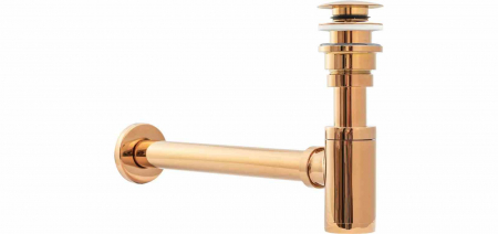 Sifon universal pentru lavoar culoare roz auriu lucios + dop tip click-clack model Pink Gold [2]