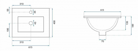 Lavoar încastrat în blat formă dreptunghiulară lungime 61.5 cm culoare alb model Amber White [3]