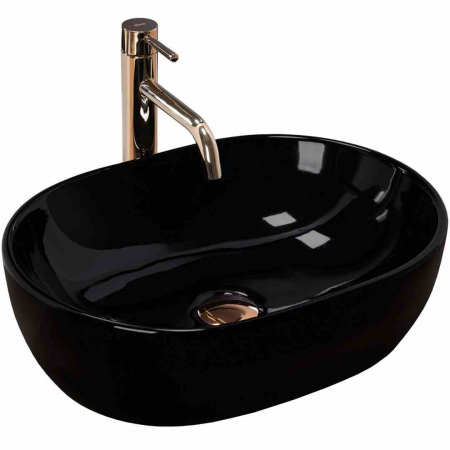 Lavoare pe blat - Lavoar pe blat formă semiovală lungime 48 cm culoare neagră model Amelia Black