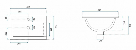 Lavoar încastrat în blat formă dreptunghiulară lungime 61 cm culoare alb model Amy [2]