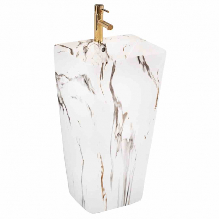 Lavoare cu piedestal - Lavoar independent formă pătrată înălțime 83 cm culoare alb/gri model Aris Marble
