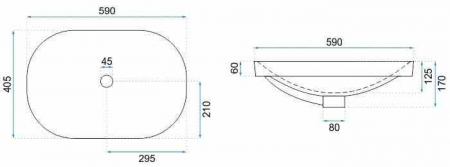 Lavoar încastrat în blat formă semiovală lungime 59 cm culoare alb model Arleta White [4]