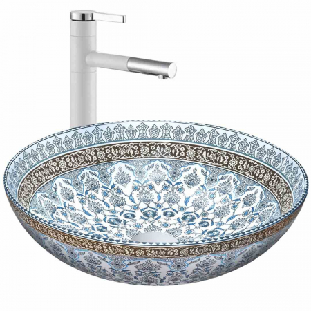 Lavoare pe blat - Lavoar baie pe blat formă rotundă lungime 40 cm culoare multicolor model Arte Blue