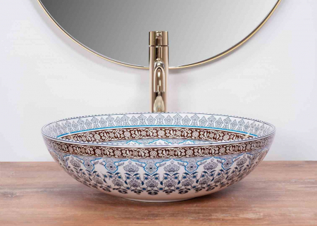 Lavoar baie pe blat formă rotundă lungime 40 cm culoare multicolor model Arte Blue [2]