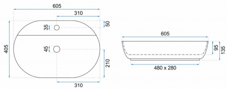 Lavoar baie pe blat formă semirotundă lungime 60 cm culoare alb model Aura [4]