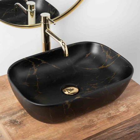Lavoar baie pe blat formă dreptunghiulară lungime 46 cm culoare negru mat model Belinda Black Marble Mat [2]