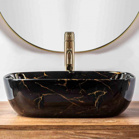 Lavoar baie pe blat formă dreptunghiulară lungime 46 cm culoare neagră model Belinda Black Marble [3]
