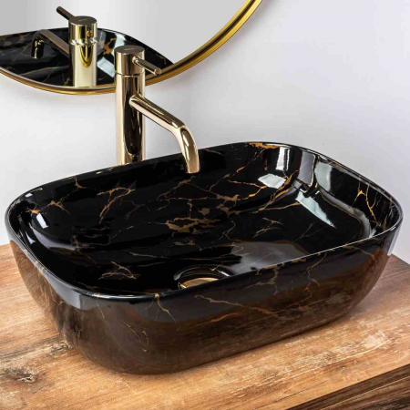 Lavoar baie pe blat formă dreptunghiulară lungime 46 cm culoare neagră model Belinda Black Marble [1]