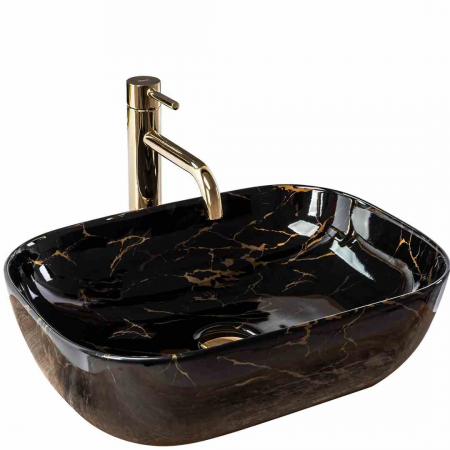 Lavoare pe blat - Lavoar baie pe blat formă dreptunghiulară lungime 46 cm culoare neagră model Belinda Black Marble