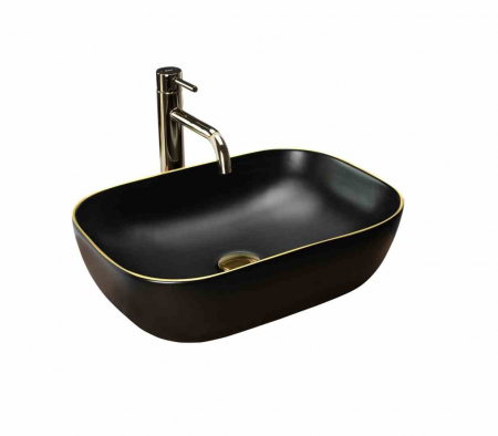 Lavoare pe blat - Lavoar pe blat formă dreptunghiulară lungime 46 cm culoare negru mat model Belinda Black Mat Gold Edge