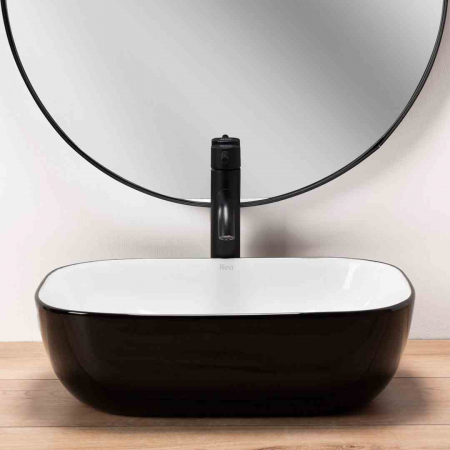 Lavoar baie pe blat formă dreptunghiulară lungime 46 cm culoare alb/negru model Belinda Black White [3]