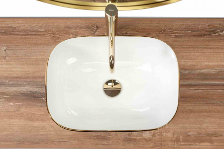 Lavoar pe blat formă dreptunghiulară lungime 46 cm culoare alb/auriu model Belinda Diamond White Gold [4]