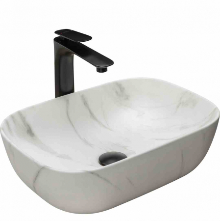 Lavoar pe blat formă dreptunghiulară lungime 46 cm culoare alb model Belinda Marble Mat [0]