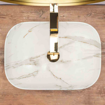 Lavoar baie pe blat formă dreptunghiulară lungime 46 cm culoare crem model Belinda Aiax [4]