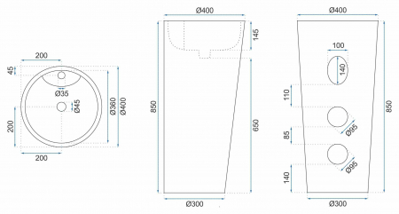 Lavoar independent formă rotundă înălțime 85 cm culoare alb/crem model Blanka Marble [9]