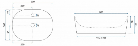 Lavoar baie pe blat formă semiovală lungime 50 cm culoare alb model Carina [5]