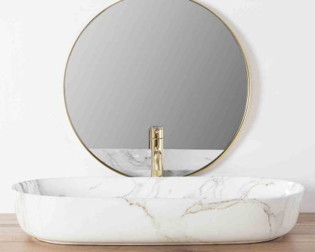 Lavoar pe blat formă semiovală lungime 81 cm culoare alb model Cleo Aiax [3]