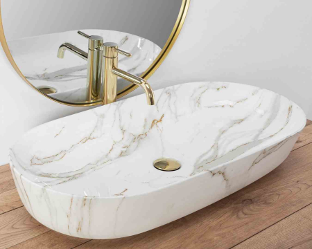 Lavoar pe blat formă semiovală lungime 81 cm culoare alb model Cleo Aiax [1]