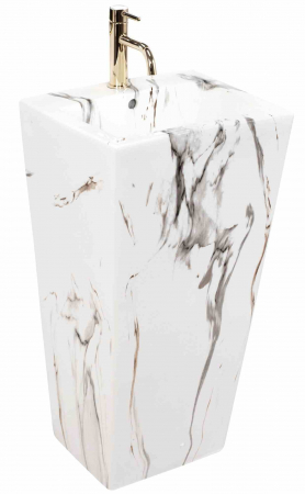 Lavoare cu piedestal - Lavoar independent formă pătrată înălțime 83 cm culoare alb/gri model Daria Marble