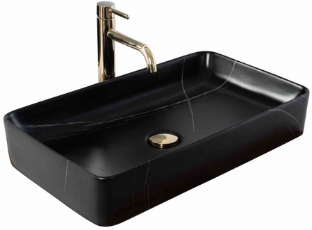 Lavoare pe blat - Lavoar pe blat formă dreptunghiulară lungime 61 cm culoare alb model Denis Black Stone Mat