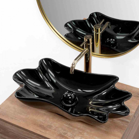 Lavoar baie pe blat formă neregulată lungime 62 cm culoare neagră model Infinity Black [2]