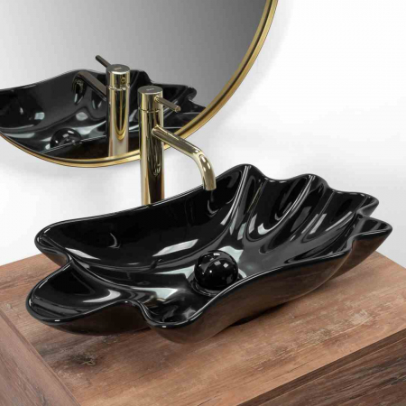 Lavoar baie pe blat formă neregulată lungime 62 cm culoare neagră model Infinity Black [1]