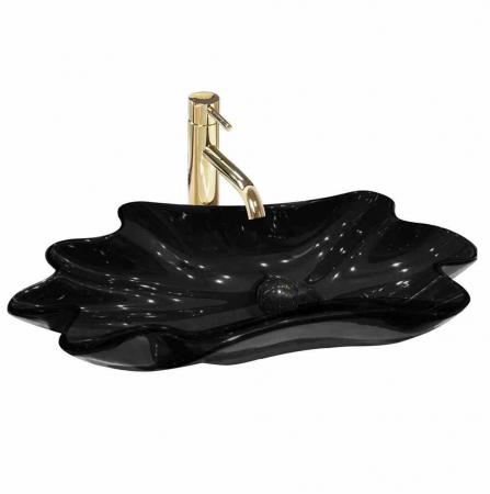 Lavoare pe blat - Lavoar baie pe blat formă neregulată lungime 62 cm culoare neagră model Infinity Black