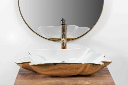 Lavoar pe blat formă neregulată lungime 62 cm culoare alb/auriu model Infinity White Gold [3]